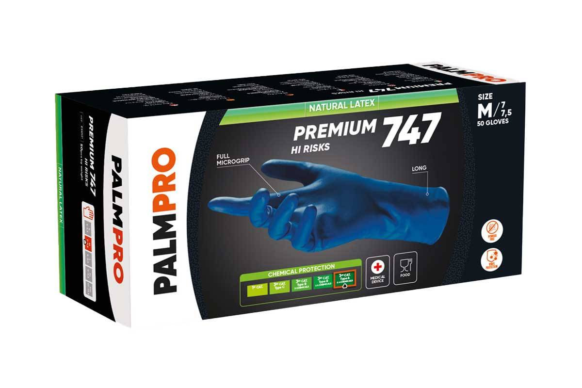 GUANTO LATTICE PALMPRO PREMIUM 747 HI-RISK - BOX 50 PEZZI - Monouso - Guanti