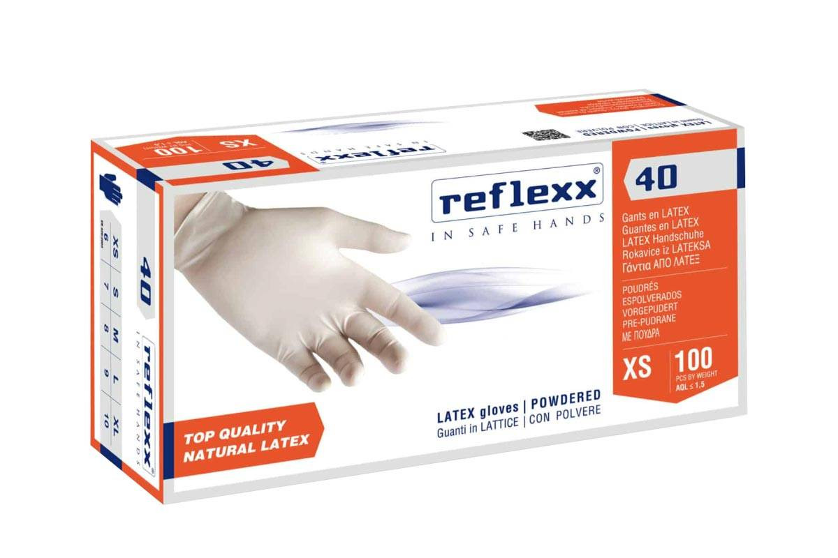 GUANTO LATTICE REFLEXX R40 POLVERE MONOUSO - BOX 100 PEZZI