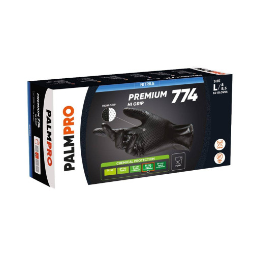 GUANTO NITRILE PALMPRO PREMIUM 774 HI-GRIP BLACK - BOX 50 PEZZI